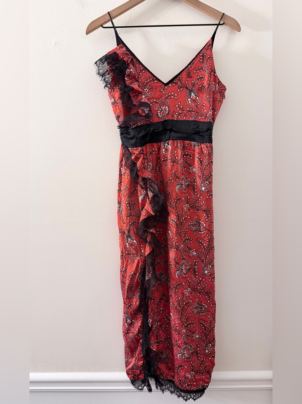 Cinq à Sept Silk Slip Petra Dress lace in Vermillion 2